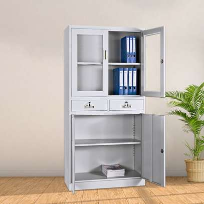 2-Door Metal Filing Cabinet with Lock and Glass Panels image 2