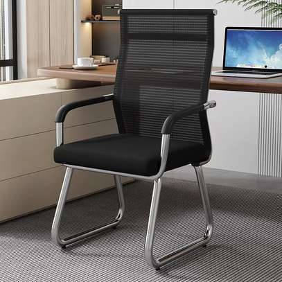 Office Chair: Mesh Office Chair Without Wheel Black Backrest image 3