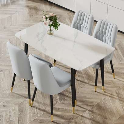 4 Seater White Marble Top Home Dining Chairs and Table image 5