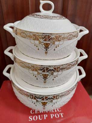 3 pieces ceramic soup pots image 1