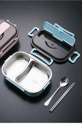2 Grid Stainless Steel Lunch Box With Spoon and Chopsticks image 2