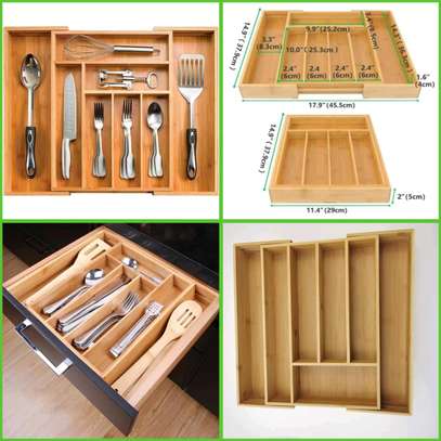 Multifunctional Expandable Bamboo drawer organizer image 1
