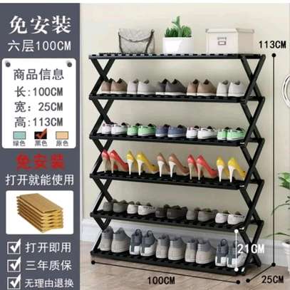 6-Tier Black Bamboo Shoe Rack stand image 2