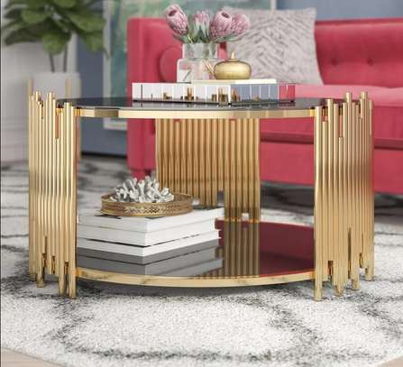 Coffee Table; Marble Round Golden Coffee Table image 3