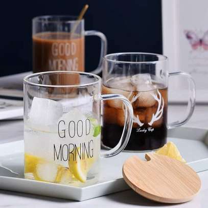 Borosilicate Good Morning Printed Glass Mug with Handle image 1