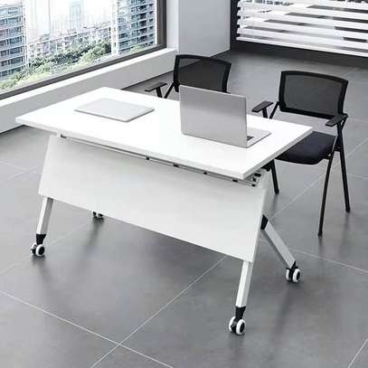 Removable Splicing Folding Desk with Wood Top & Wheels image 1