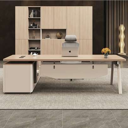 Office Desk: 1.6m Brown Executive Office Expansive Top Desk image 1