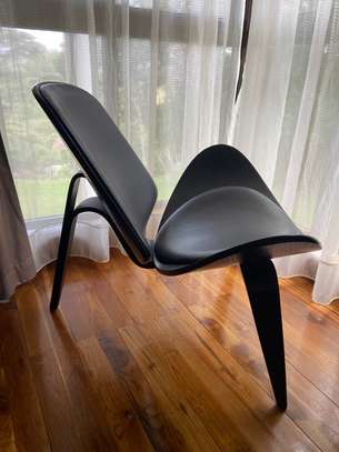 Three Legged Chair Lounge Chair Black Leather image 5