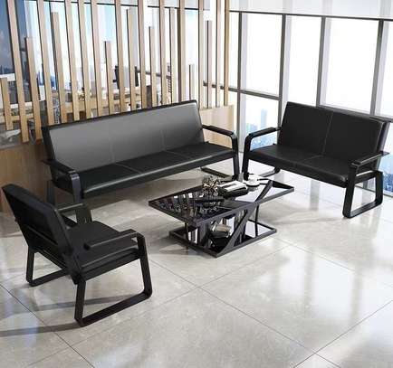 Black Fabric 5 Seaters Sofas For Reception image 4