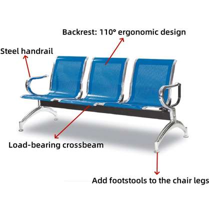 OFFICE BENCH: Blue 3 Seater Office Bench image 2