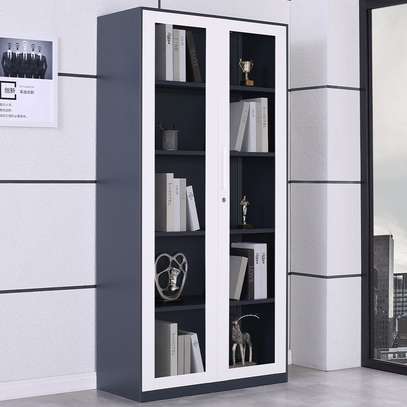 Modern Steel Office Bookcase with Glass Double Doors image 4