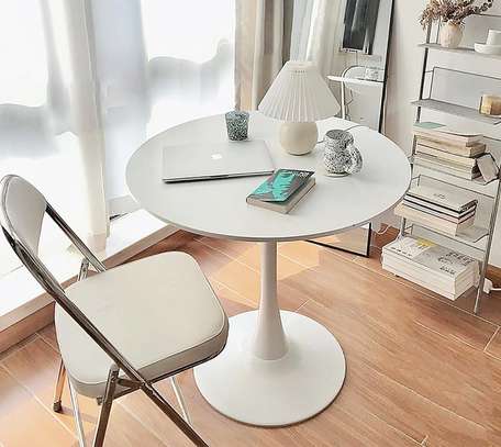 Office Table: White Circular Modern Dining Table image 2