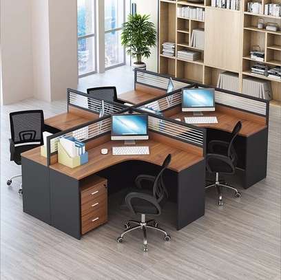 Workstation: Four Way Modular L-shaped Desk, Stylish Finish image 7