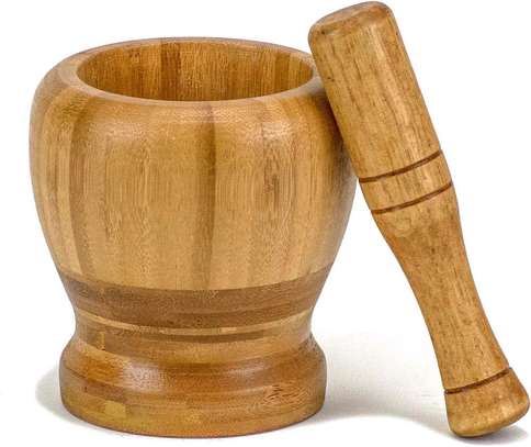 Premium bamboo mortar and pestle set image 1