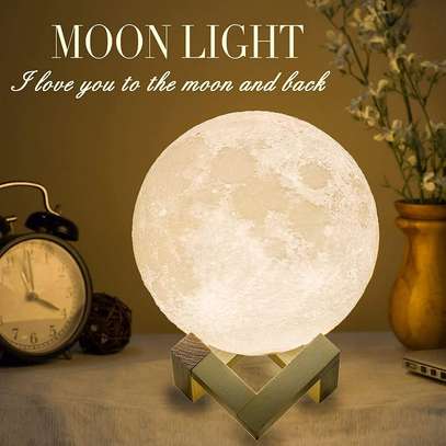 3D LED Moon Lamp Night Light with Wooden Stand image 1