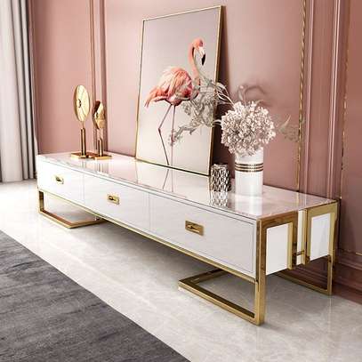 Modern Coffee & TV Table Set White Gold Frame image 8