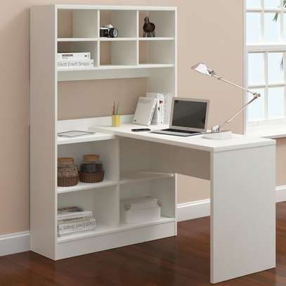 L shaped customized Home office desk with a side shelf image 2