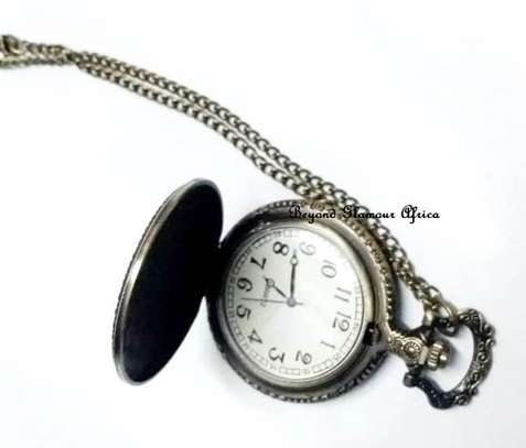 Mens Brass Crown Pocket watch with leather bracelet image 2