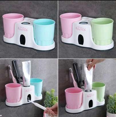 ☀️Wall mount toothpaste dispenser with 2 cups image 1