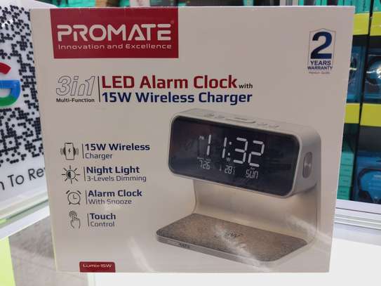 Promate 3-in-1 Multi-Function LED Alarm Clock with 15W charg image 2