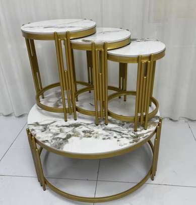 Round Stylish Marble Top 4 Coffee Table Set image 9