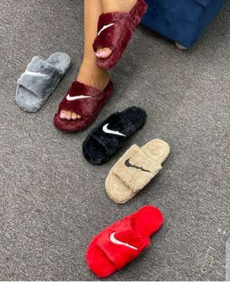 Nike Slippers Women Fluffy  Slippers Faux Fur Open Toe Flat image 2