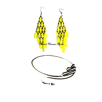 Womens Yellow crystal earrings with armlet image 1