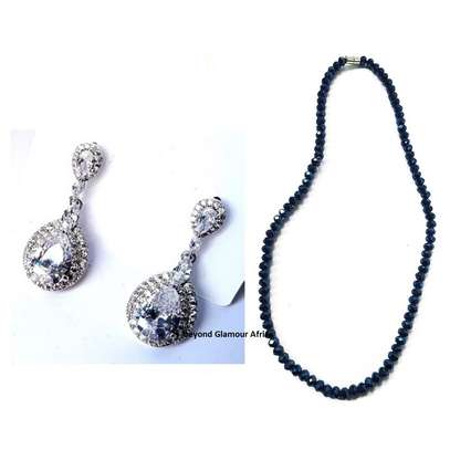 Womens Blue Crystal Necklace and earrings image 1