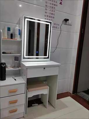 Brown Modern Dressing Table with LED Lighted Mirror image 1