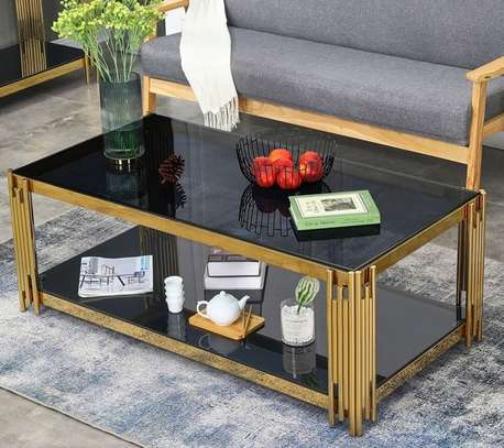 Black Metal With Top Golden Glass Table Coffee image 8
