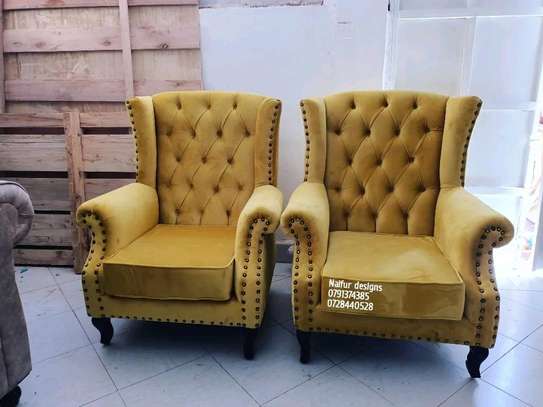 Trendy Yellow single seater wingback chair image 3