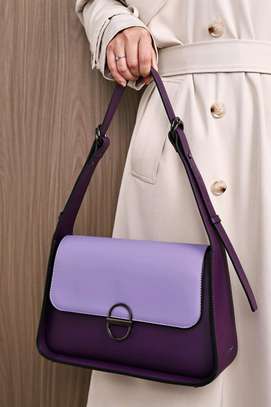 Two-Tone Leather Shoulder Bag Adjustable Strap image 3