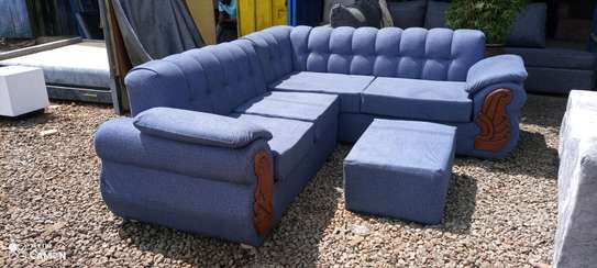Back permanent L-shaped sofa made by hardwood image 1