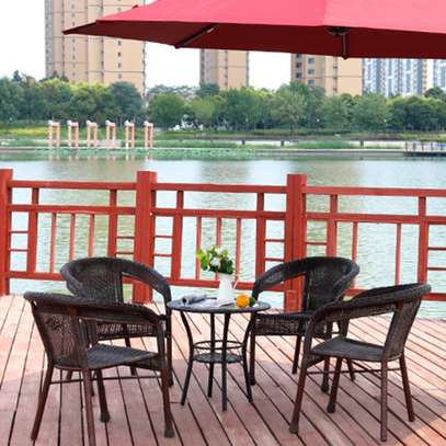 Rattan Outdoor Table and Chair Set with Glass Table image 6