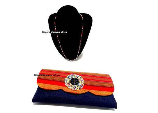 Womens Blue maasai clutch bag with necklace image 5