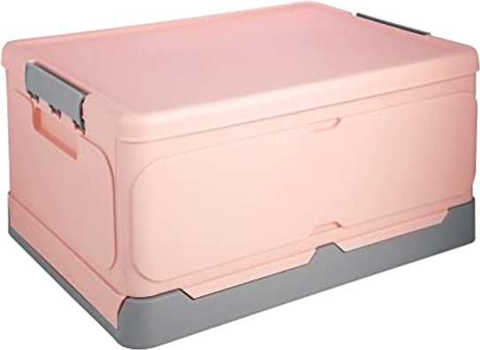 Foldable storage box  with lid home organizer -Large pink image 1