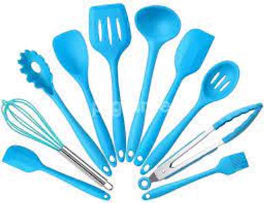 Silicone 10PCS Cooking Spoon Set With Firm Handle image 1