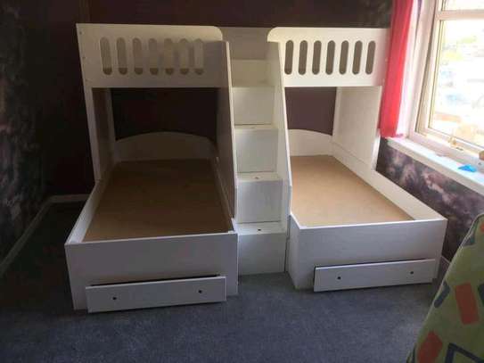 Triple double decker bunk bed with drawers image 1