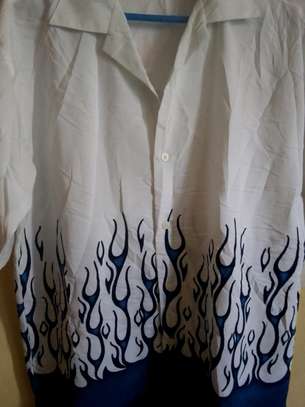 White flamed blue shirt image 3