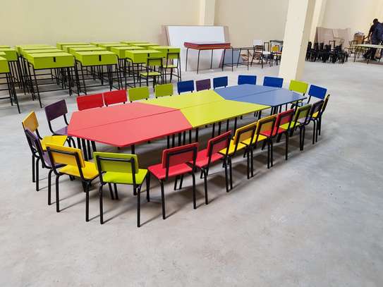 Trapezium (hexagon ) Tables for kindergarten schools image 2