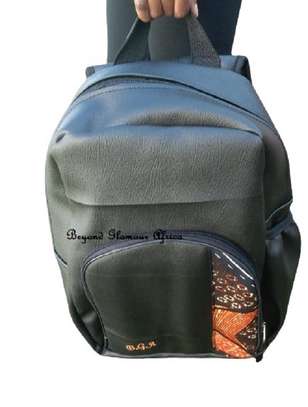 Men and womens with brown ankara leather backpack image 2