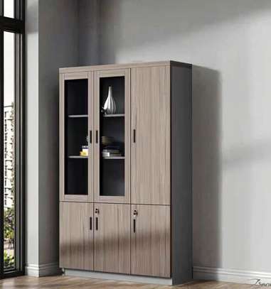 Office Cabinet; Three Doors Wooden Brown Office Cabinet image 2