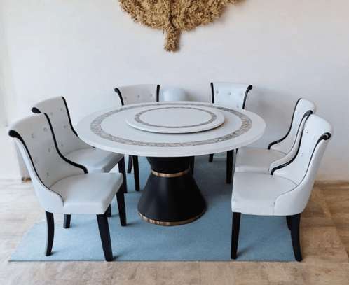 Office Dining Set: Round Marble Dining Table & 6 Chair set image 3