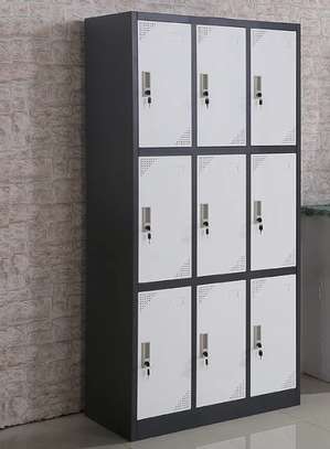 Office Cabinet: 9-Door Grey/White Storage Cabinet image 5