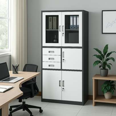 2‑Door Steel Glass Display Lockable Office Cabinet image 1