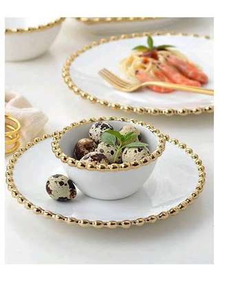 30pc nordic classic dinner set with gold rim. image 5