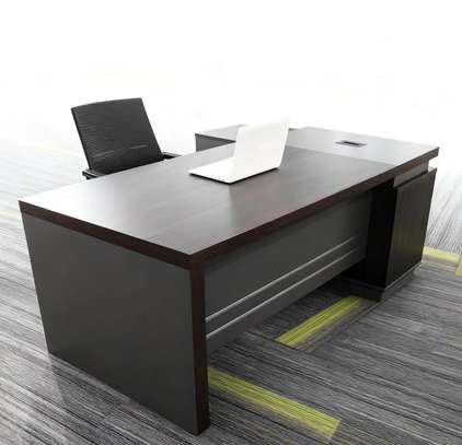 Modern Office Desk Dark Wood with Storage Cabinet image 3