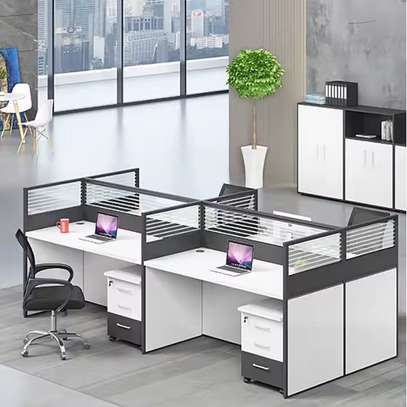 Office Desk: Grey 4-Person Office Workstation image 3