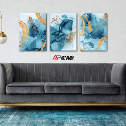 Blue abstract wall hanging (3 piece) image 4