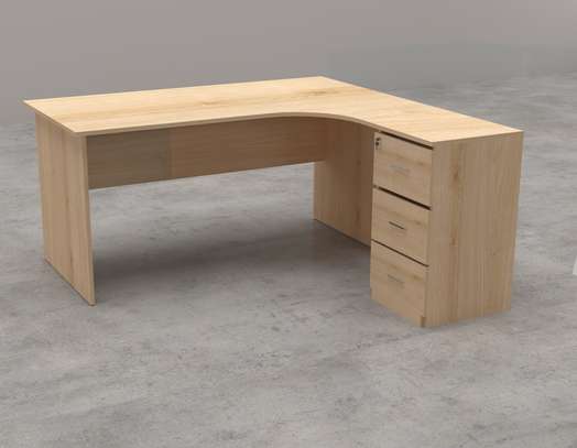 Office Desk :  L-Shaped Wooden Desk with Drawers image 4
